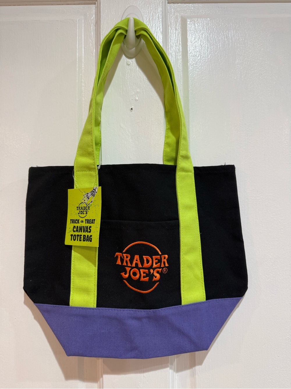 Black Canvas Tote with Neon Lime Straps and Purple Base